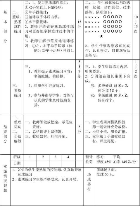 初中体育课教案范例