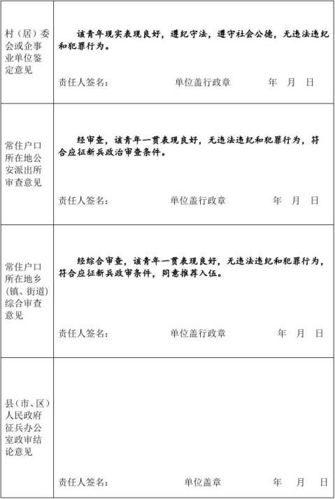 征兵政审材料样表填表示例及详细说明