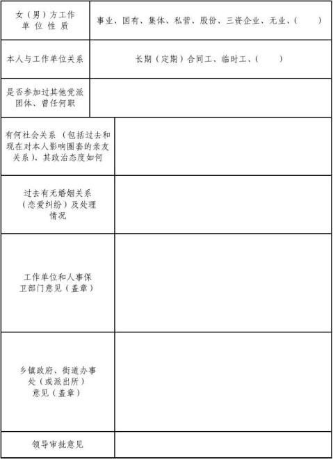 结婚函调报告表标准版