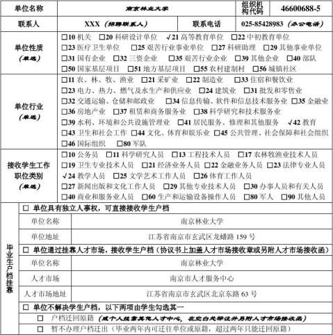 南京林业大学毕业生就业协议书附联及填写范本