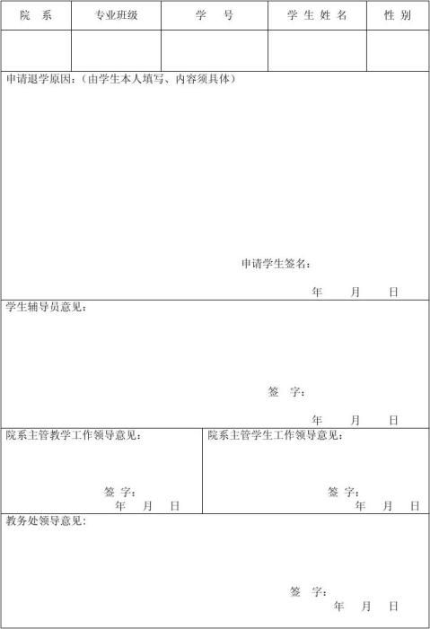 自动退学申请表