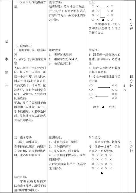 小学乒乓球课教学计划