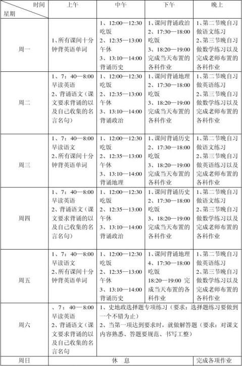 高中文科生学习计划