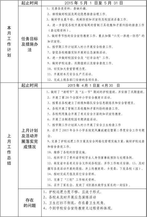 5月份安全工作月计划表