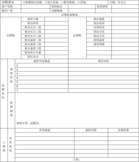 注塑模具试模报告表格图片