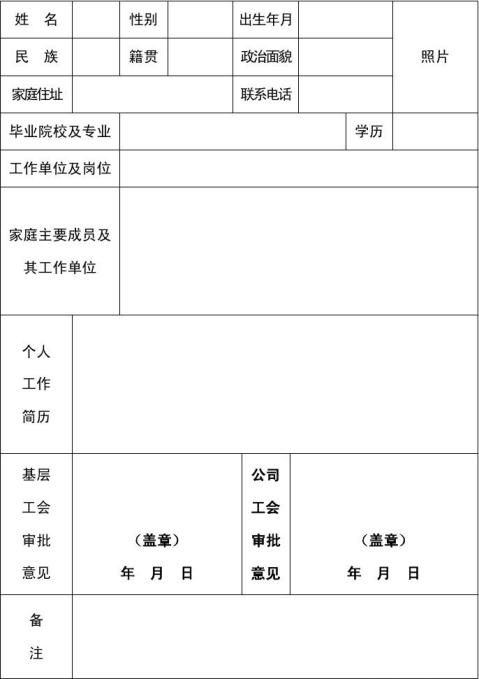 工會會員登記表1年 月 日申請人:我自願加入中華全國總工會,遵守