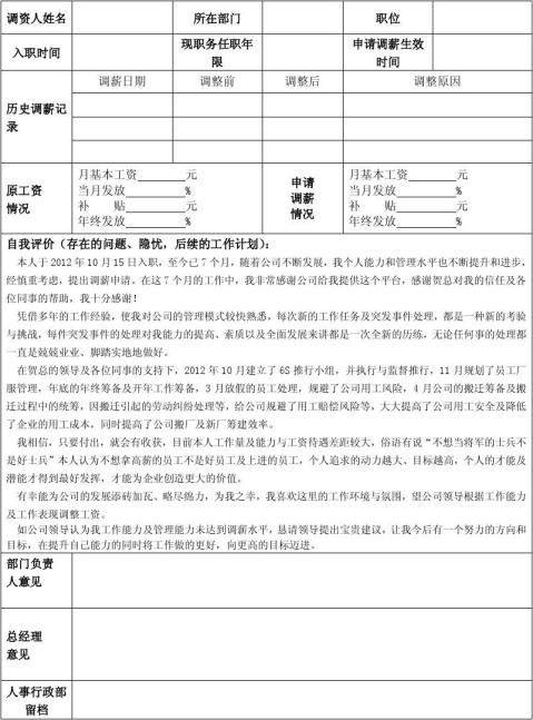 篇一员工申请转正调薪报告单