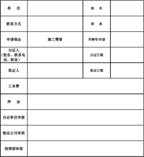 机动车出入证申请表