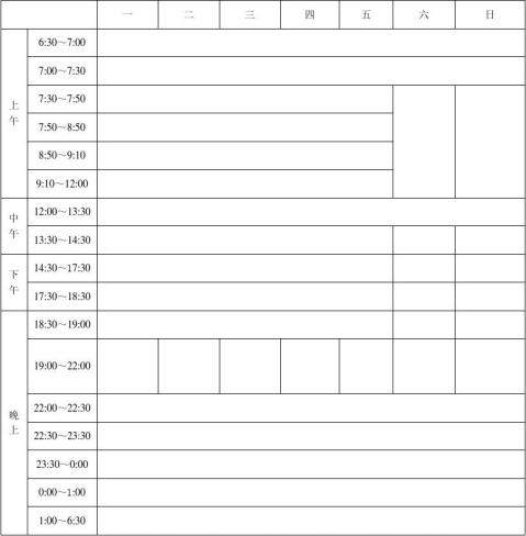 篇一每日學習時間安排表模板