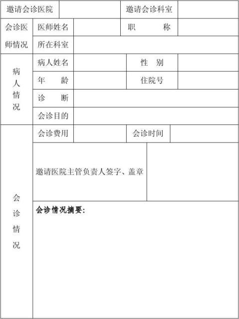 院内科室间会诊申请单