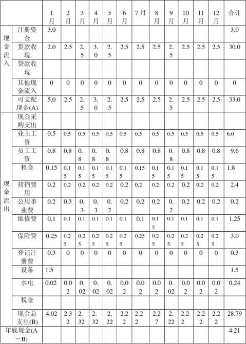 銷售和成本計劃表現金流量計劃表模板