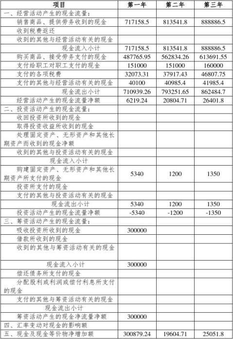 故根据市场容量及市场前景预测进行以下财务预测