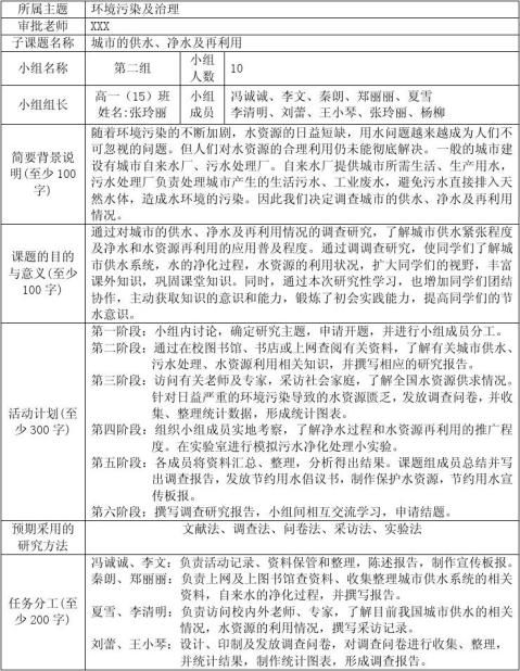 精品高中學生綜合實踐活動課研究性學習開題報告範例