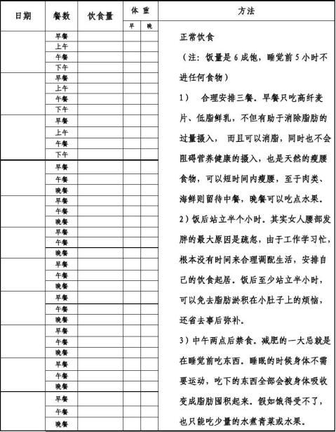 表格女生減肥計劃表格一個月減肥運動計劃一月減肥計劃3個月減肥計劃