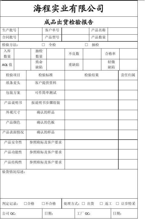 成品出貨檢驗報告