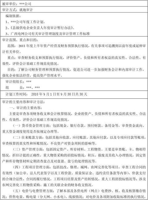 20xx年度上半年資產經營及財務預算執行情況審計方案